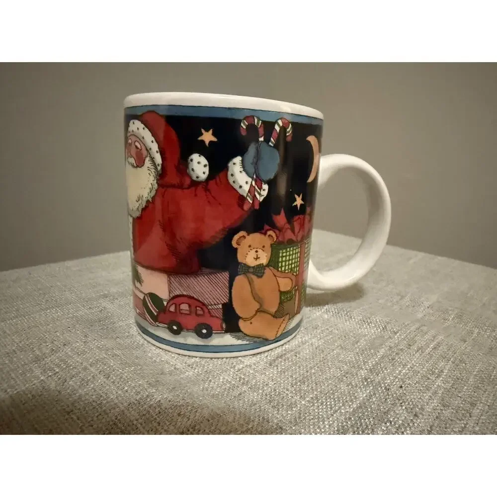 ❄️ Susan Winget Certified International Christmas Mugs Set of 4 Santa Sleigh 4”